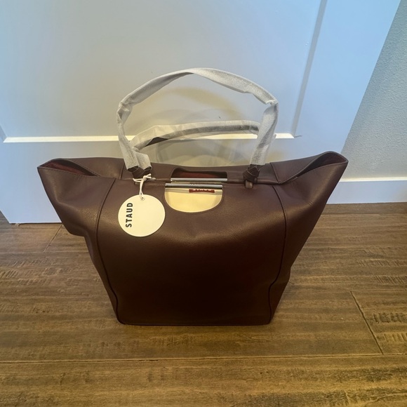 NEW STAUD Raisin Brown Tote Bag with metal Handles - Picture 7 of 12